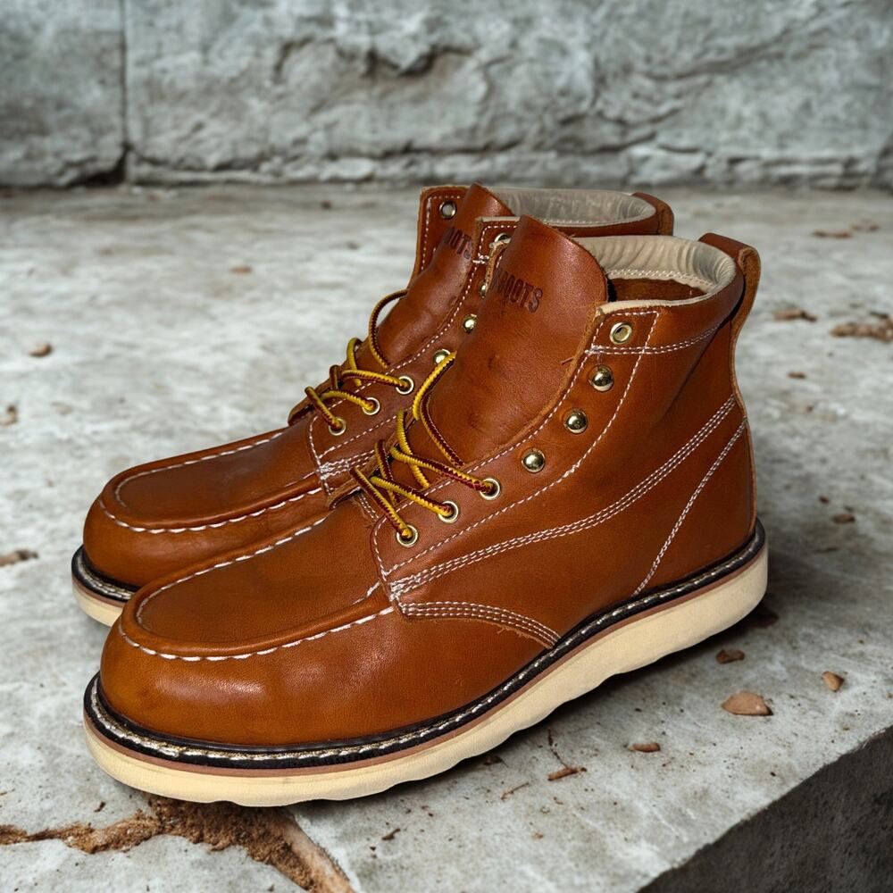 Everboots Tank Moc Toe Leather Work Boots Men’s Size 12M Brown Soft Toe Lace-Up - Picture 2 of 5